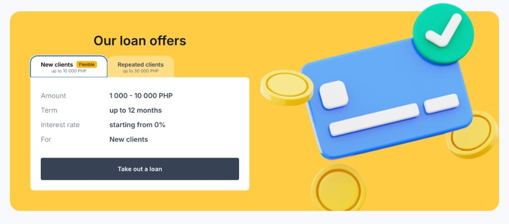 Honey Loan borrowing offers for new clients in the Philippines: PHP 1,000 to 10,000 with terms up to 12 months and interest starting from 0%.