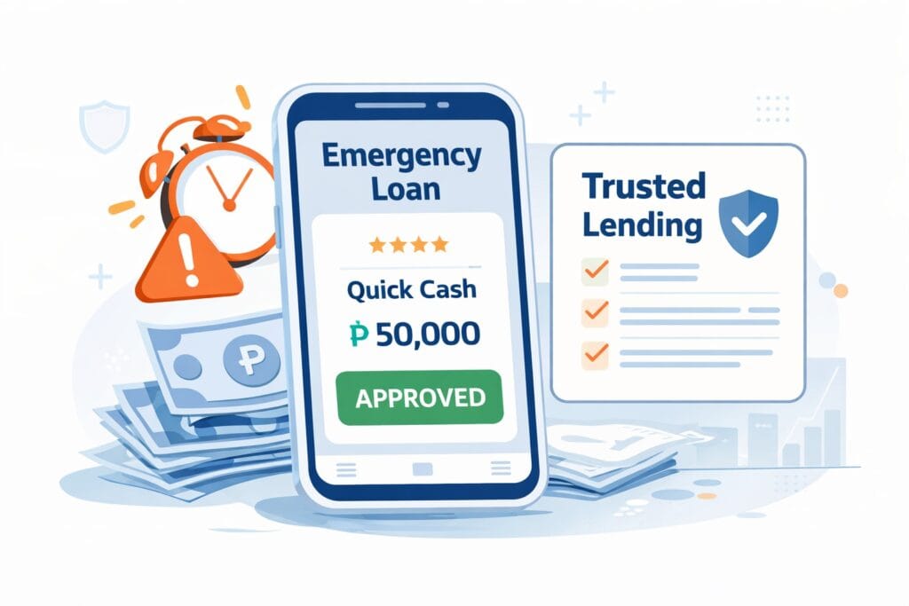 Emergency loans in the Philippines with online loan app approval and quick cash illustration